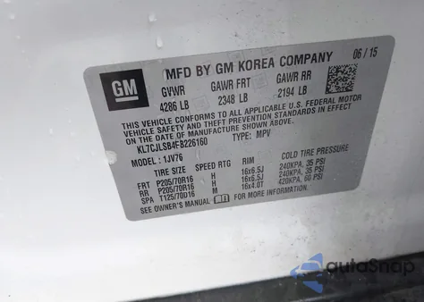 2015 Chevrolet Trax Lt from USA, damaged, VIN KL7CJLSB4FB226160